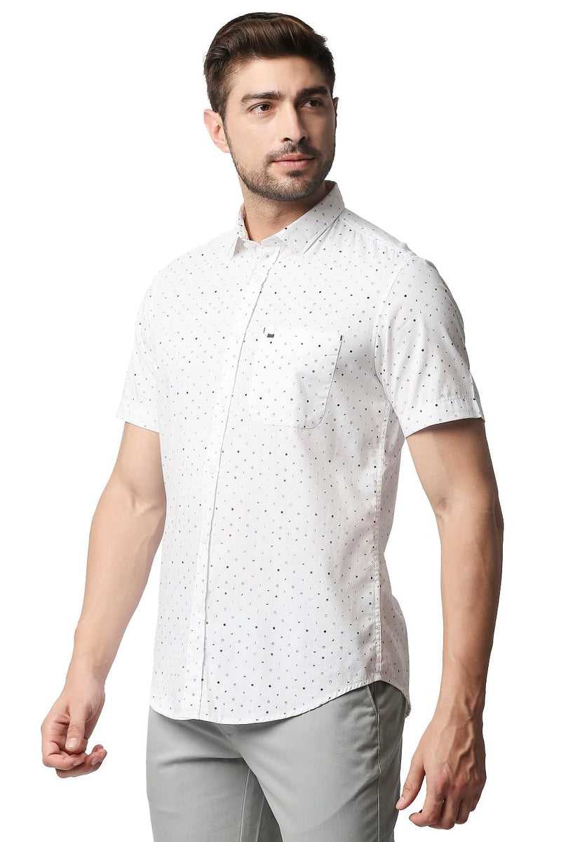 BASICS SLIM FIT POPLIN PRINTED HALFSLEEVES SHIRT