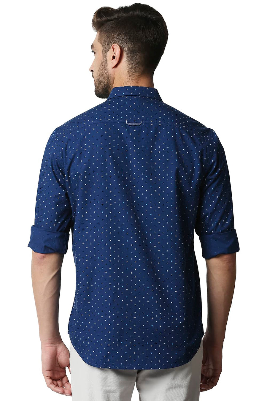 BASICS SLIM FIT POSEIDON NAVY POPLIN PRINTED SHIRT