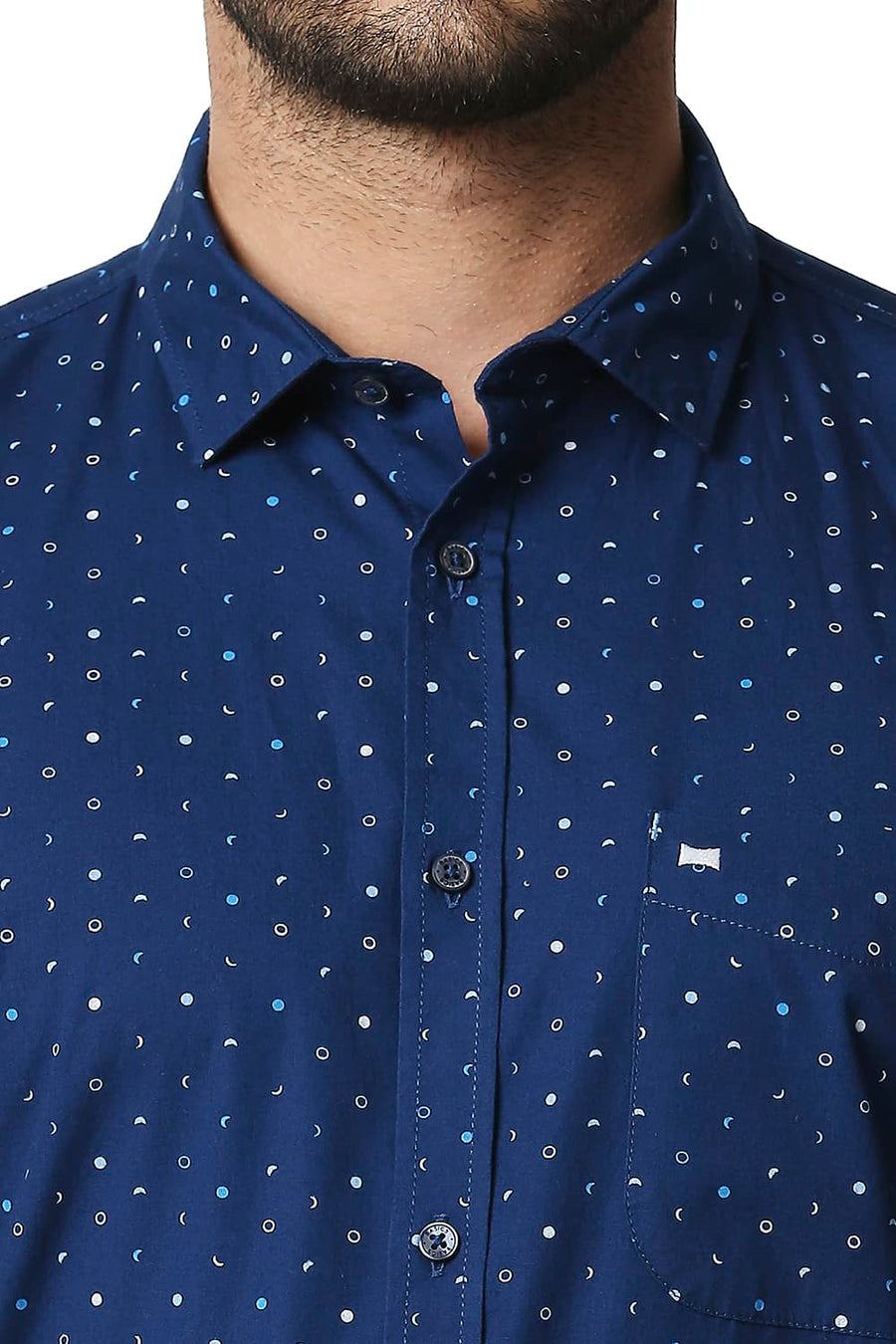 BASICS SLIM FIT POSEIDON NAVY POPLIN PRINTED SHIRT