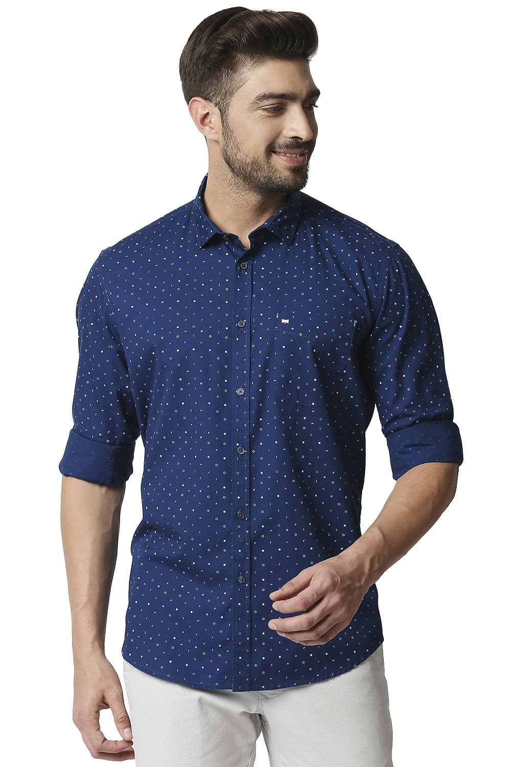 BASICS SLIM FIT POPLIN PRINTED SHIRT