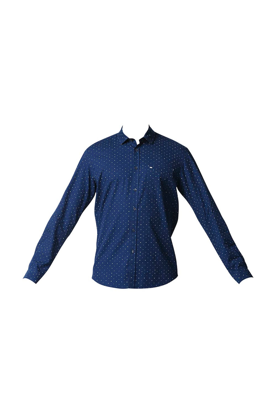 BASICS SLIM FIT POSEIDON NAVY POPLIN PRINTED SHIRT