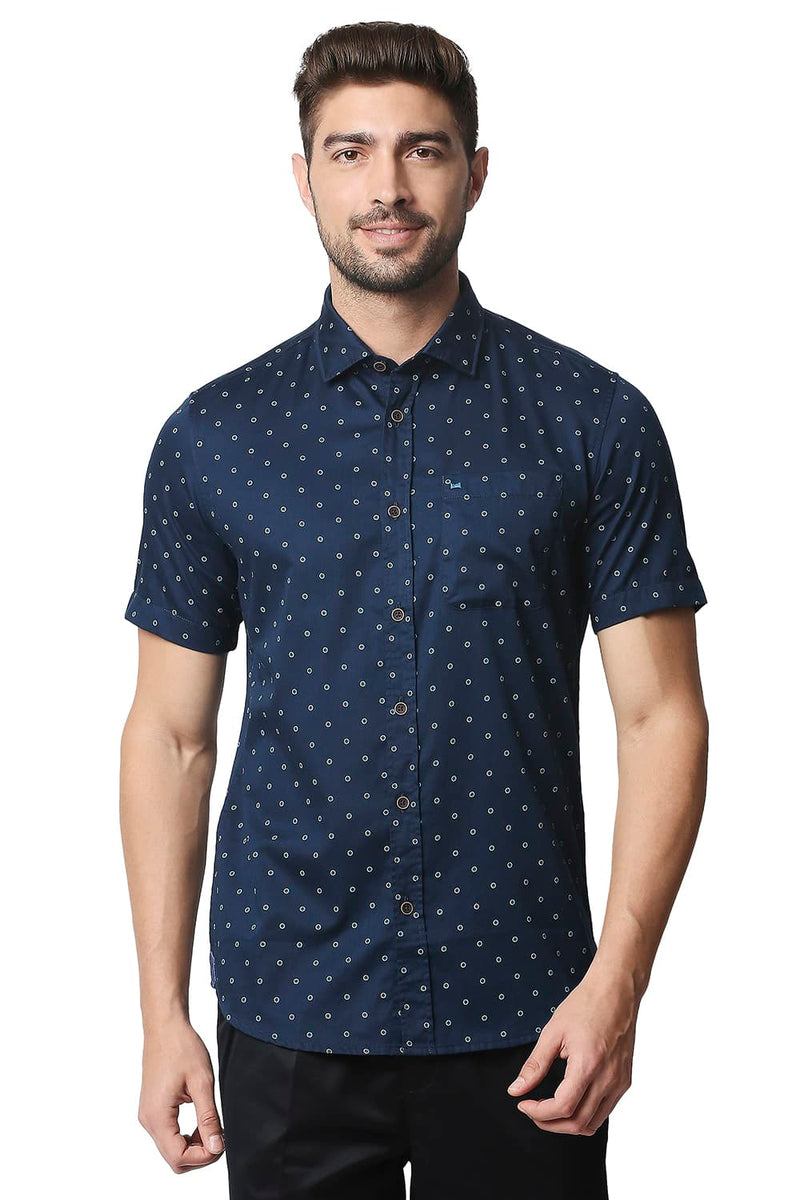 BASICS SLIM FIT SATIN PRINTED SHIRT