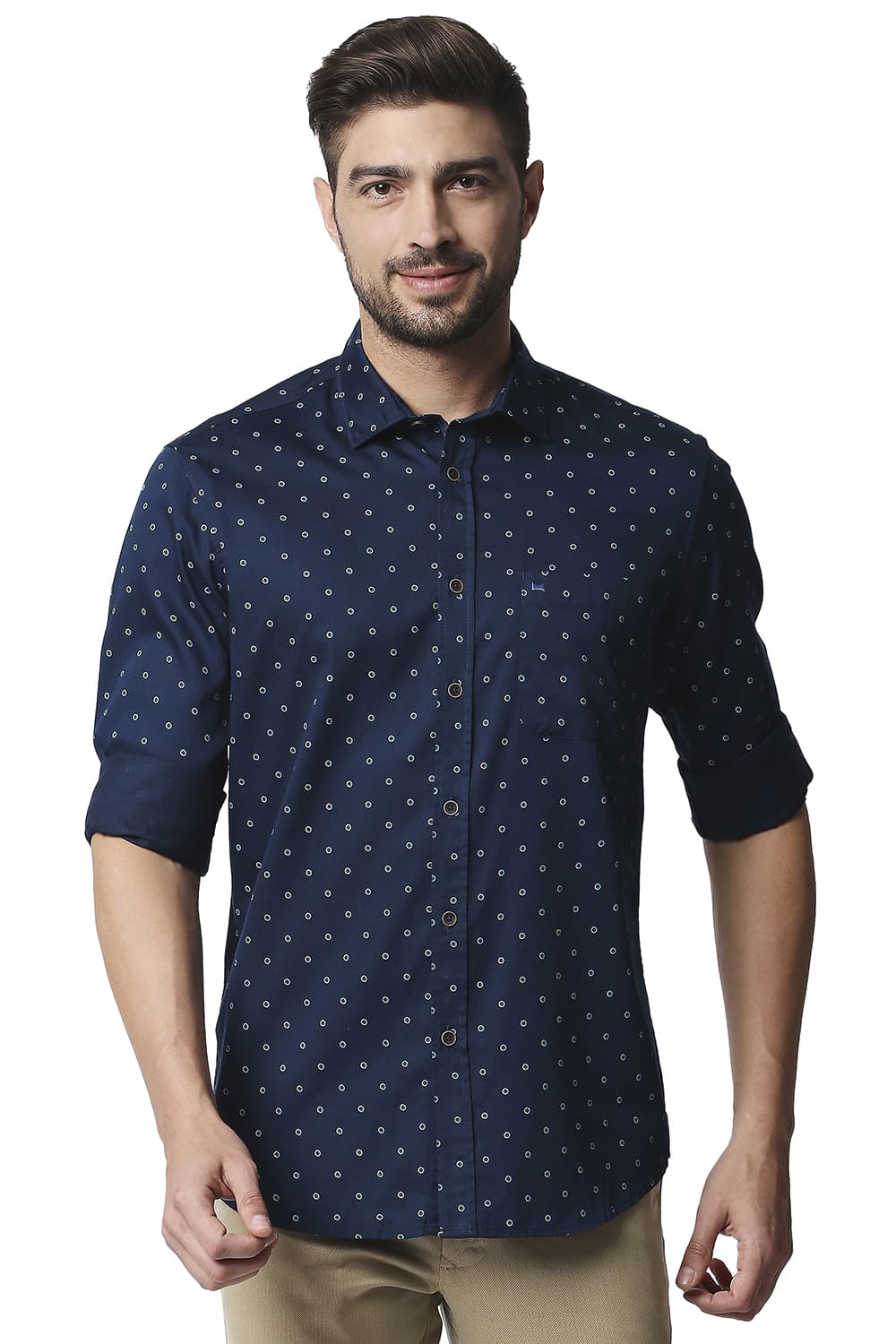 BASICS SLIM FIT SATIN PRINTED SHIRT