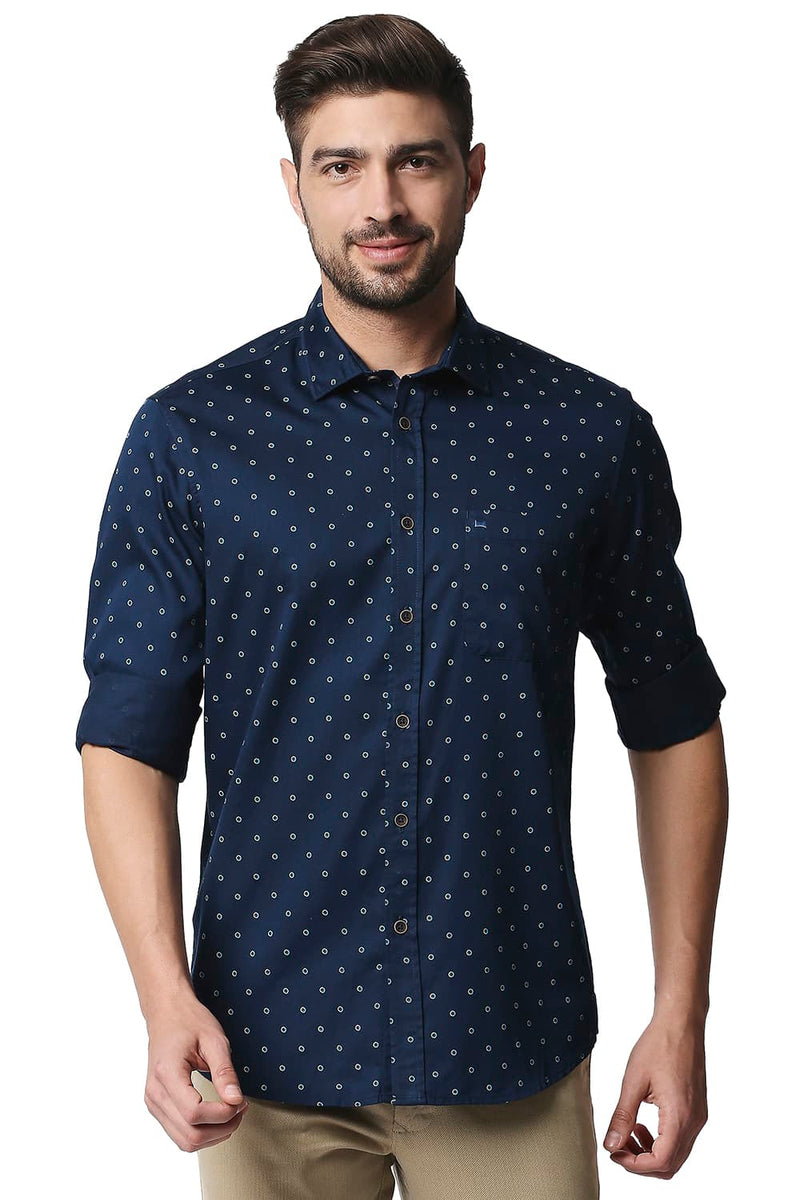 BASICS SLIM FIT SATIN PRINTED SHIRT