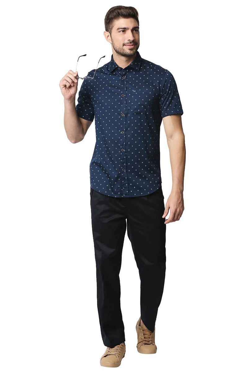 BASICS SLIM FIT SATIN PRINTED HALFSLEEVES SHIRT