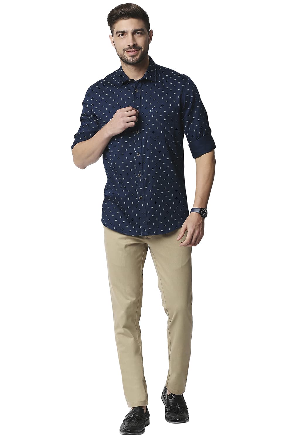 BASICS SLIM FIT SATIN PRINTED SHIRT