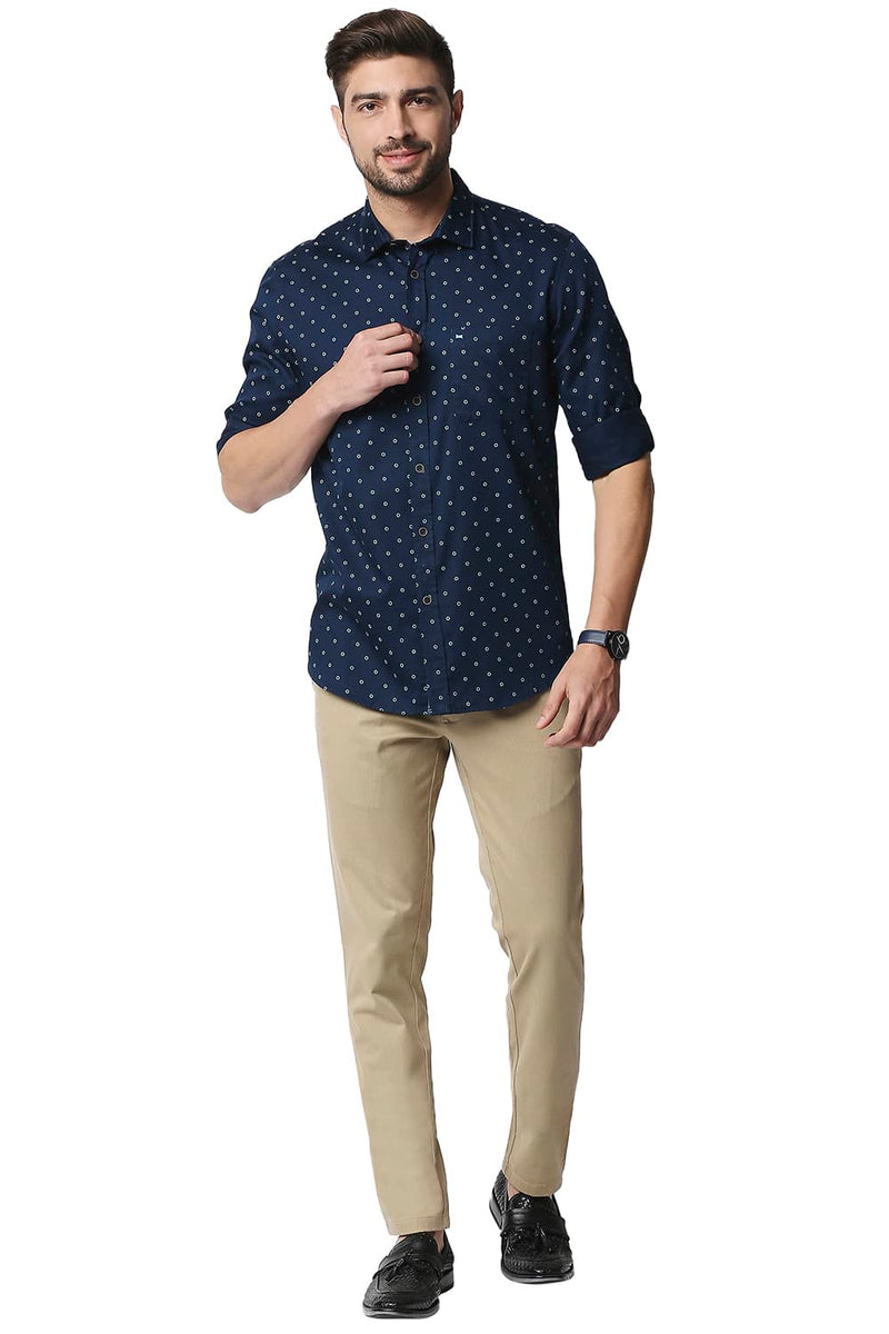 BASICS SLIM FIT SATIN PRINTED SHIRT