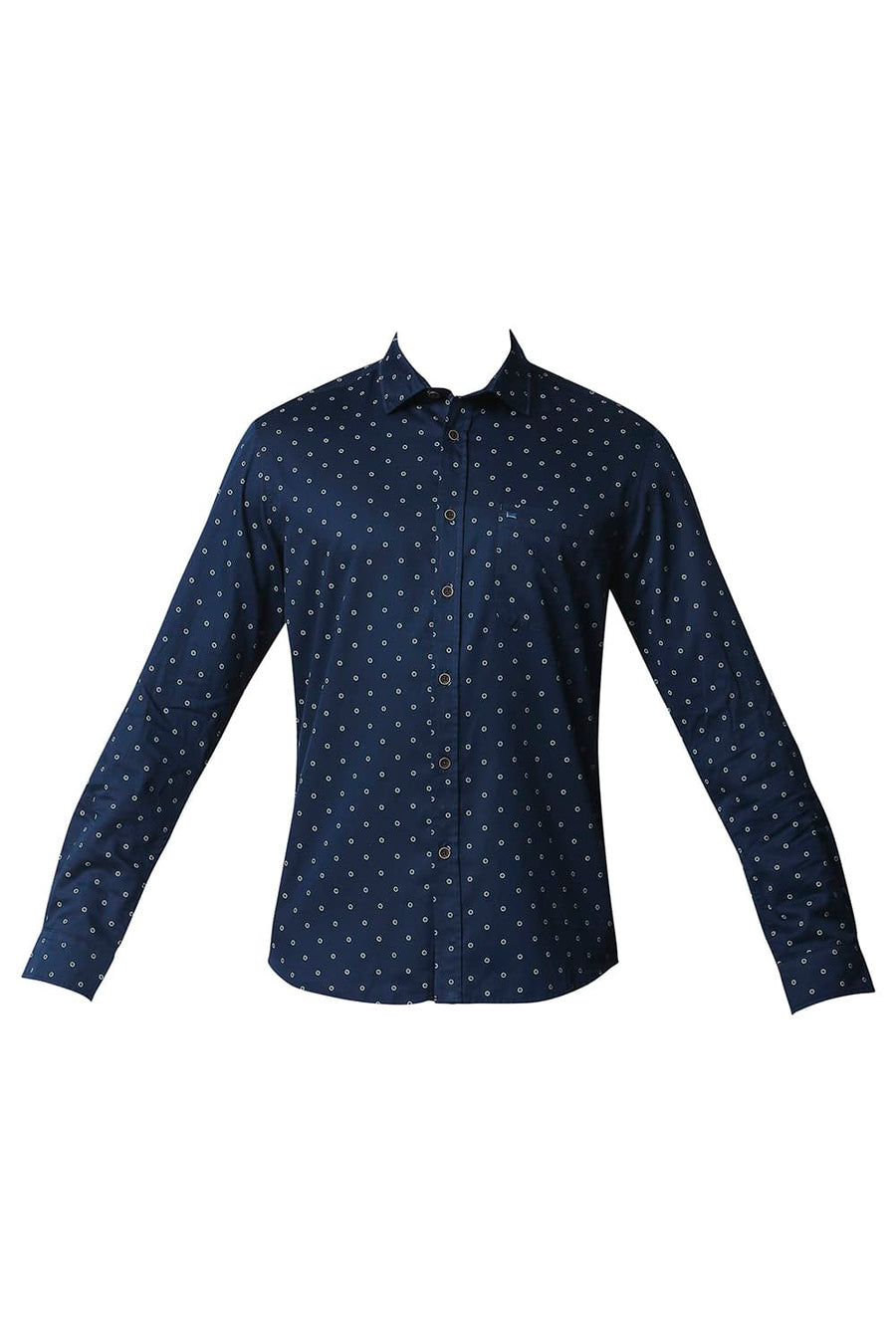 BASICS SLIM FIT TITAN NAVY SATIN PRINTED SHIRT