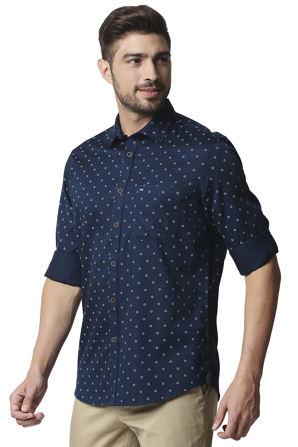 BASICS SLIM FIT SATIN PRINTED SHIRT