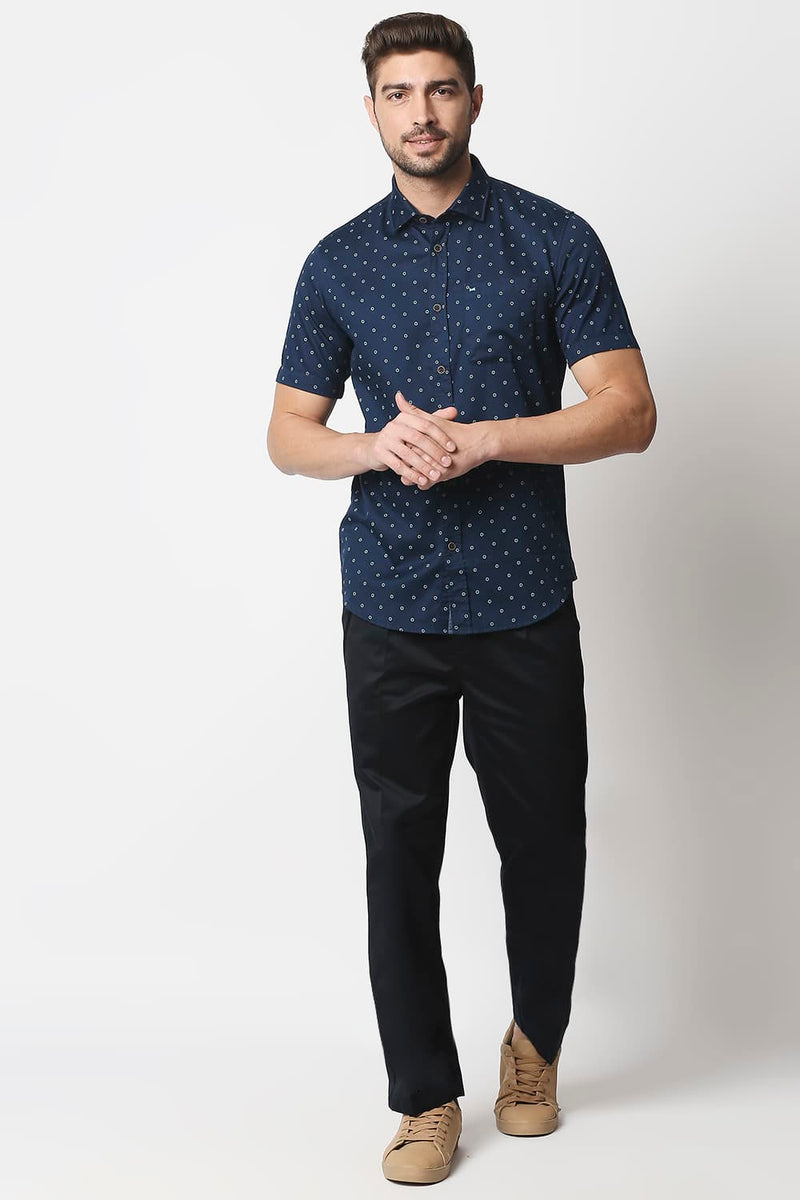 Slim Fit Satin Printed Halfsleeves Shirt