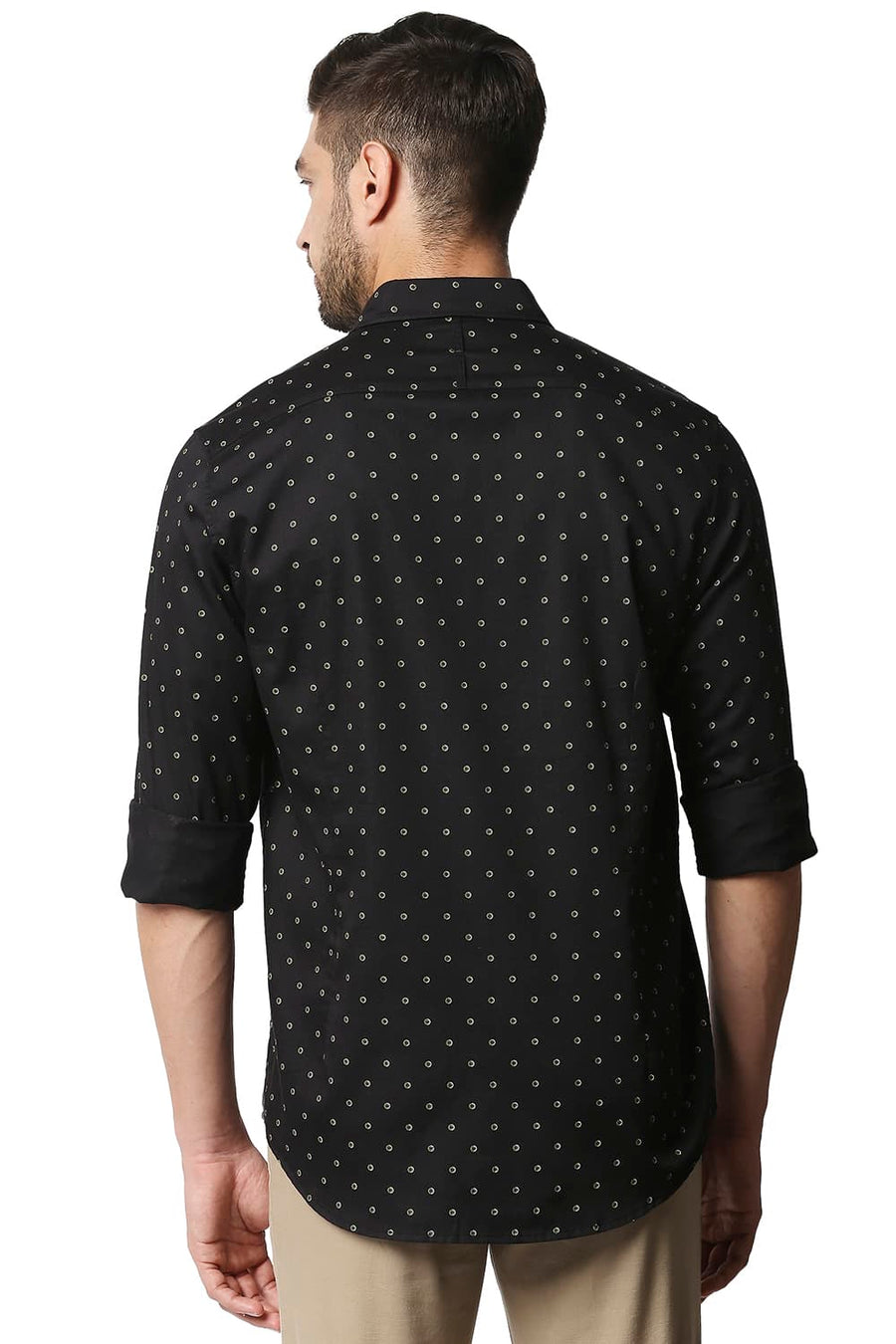 BASICS SLIM FIT SCARAB GREEN SATIN PRINTED SHIRT