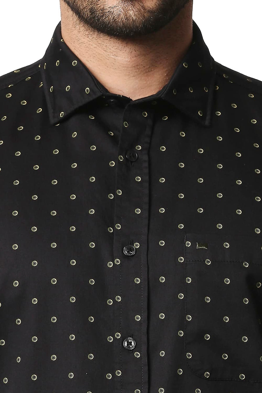 BASICS SLIM FIT SCARAB GREEN SATIN PRINTED SHIRT