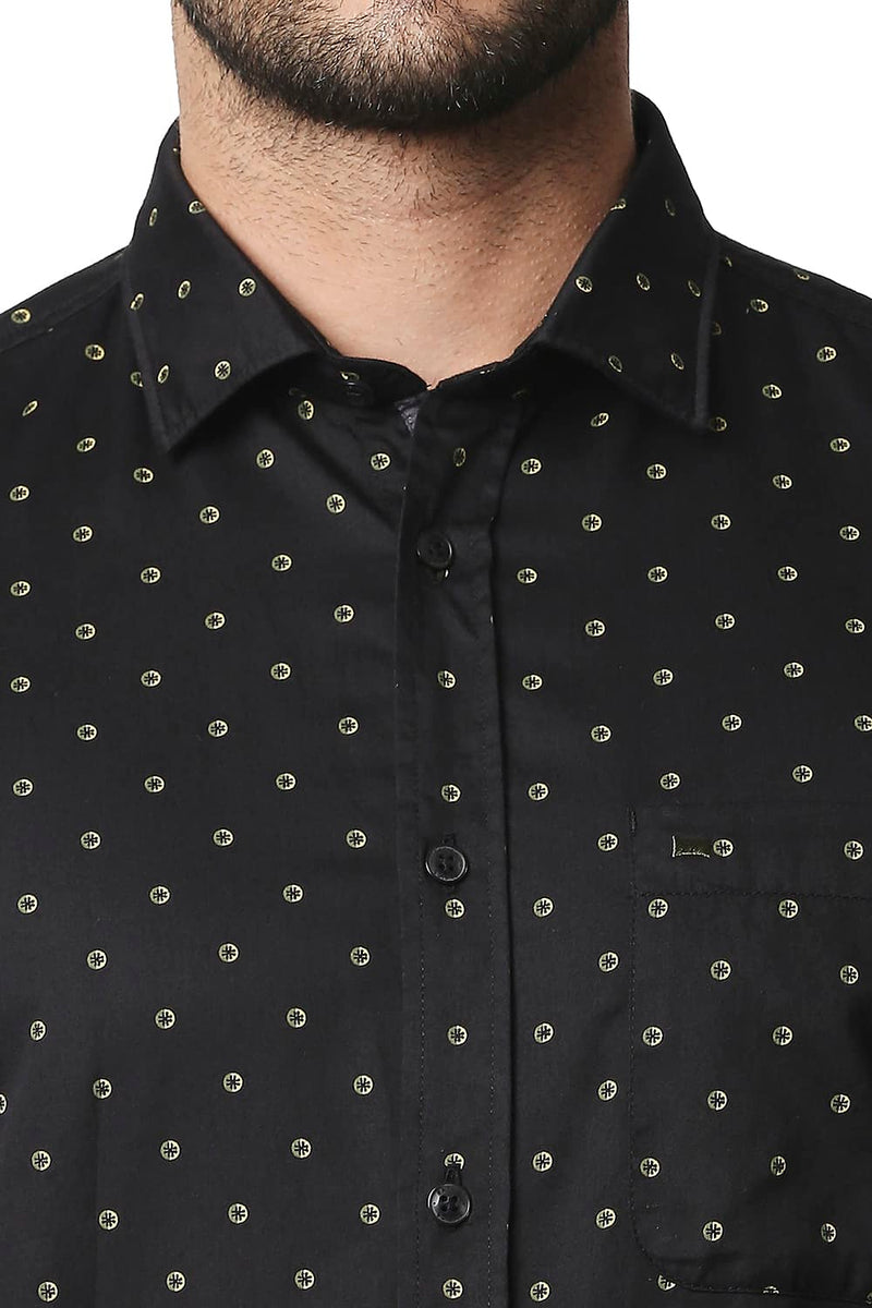 BASICS SLIM FIT SATIN PRINTED HALFSLEEVES SHIRT