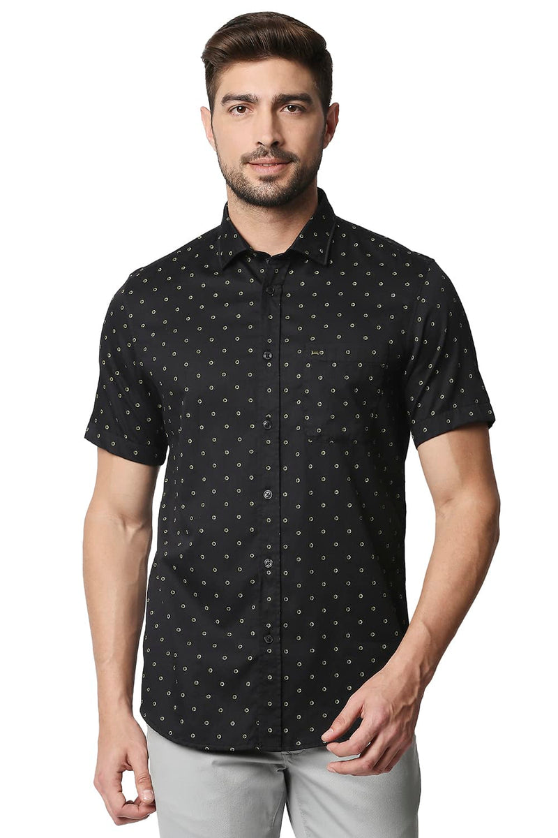 BASICS SLIM FIT SATIN PRINTED HALFSLEEVES SHIRT