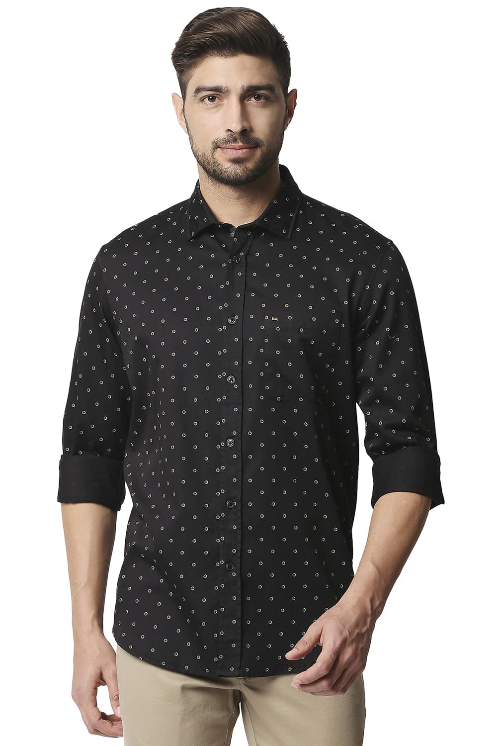 BASICS SLIM FIT SATIN PRINTED SHIRT