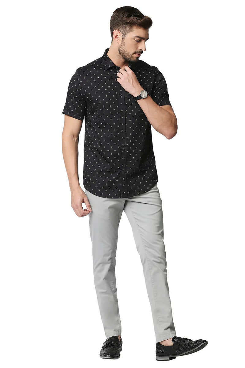 BASICS SLIM FIT SATIN PRINTED HALFSLEEVES SHIRT