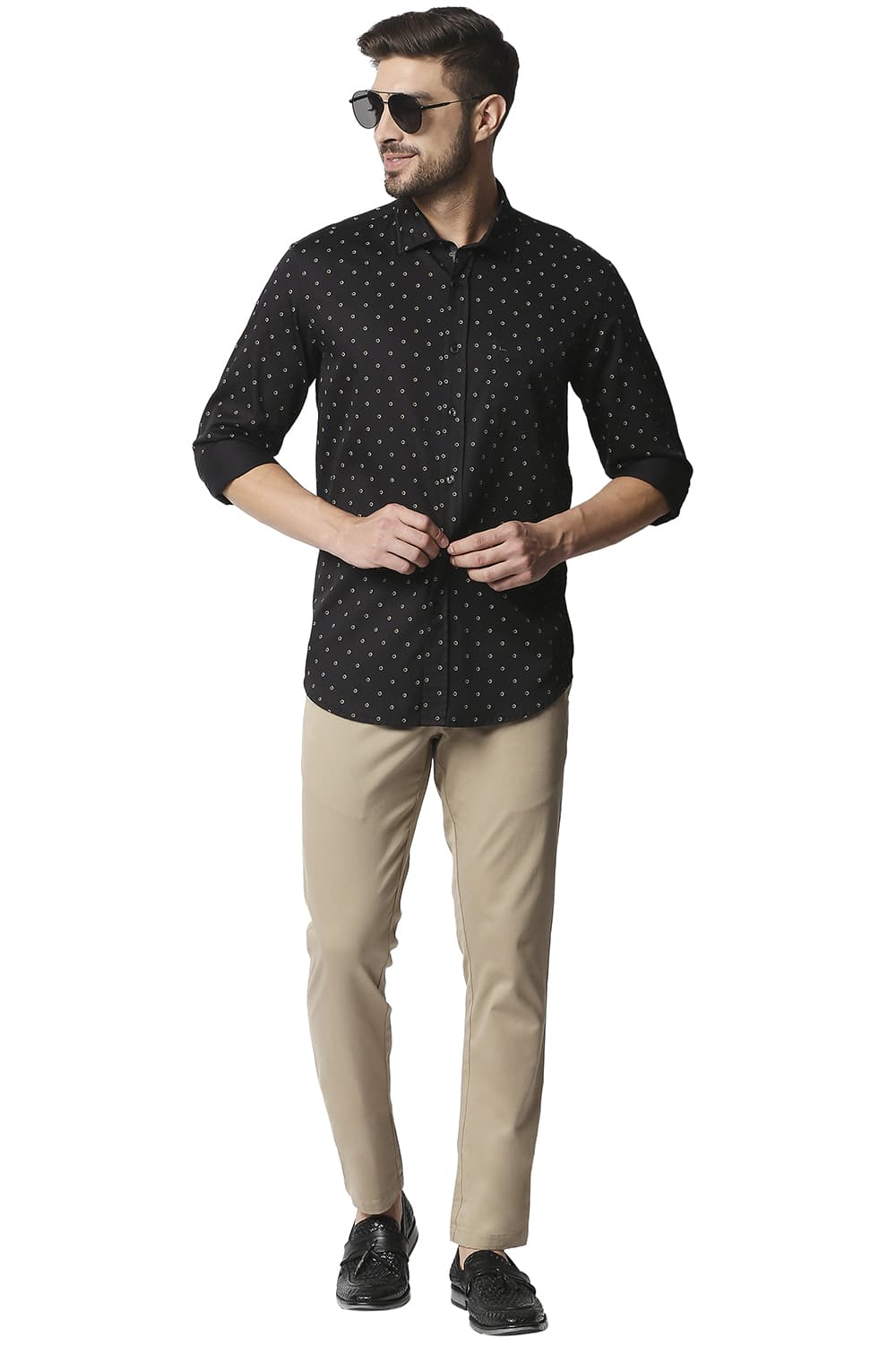 BASICS SLIM FIT SATIN PRINTED SHIRT