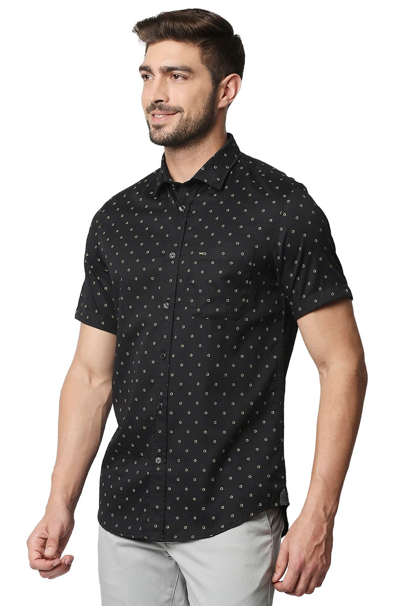 BASICS SLIM FIT SATIN PRINTED HALFSLEEVES SHIRT