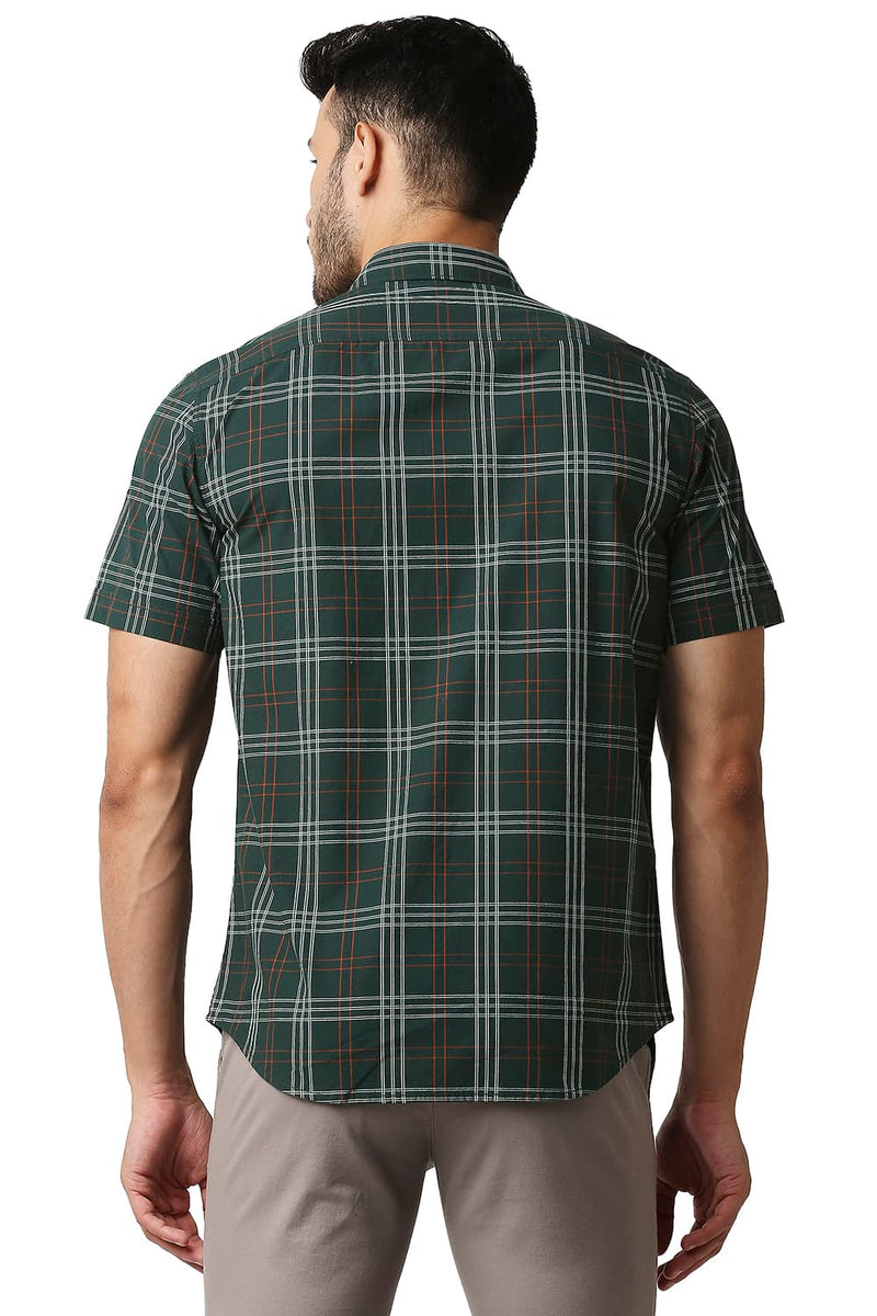 BASICS SLIM FIT COTTON CHECKS HALFSLEEVES SHIRT