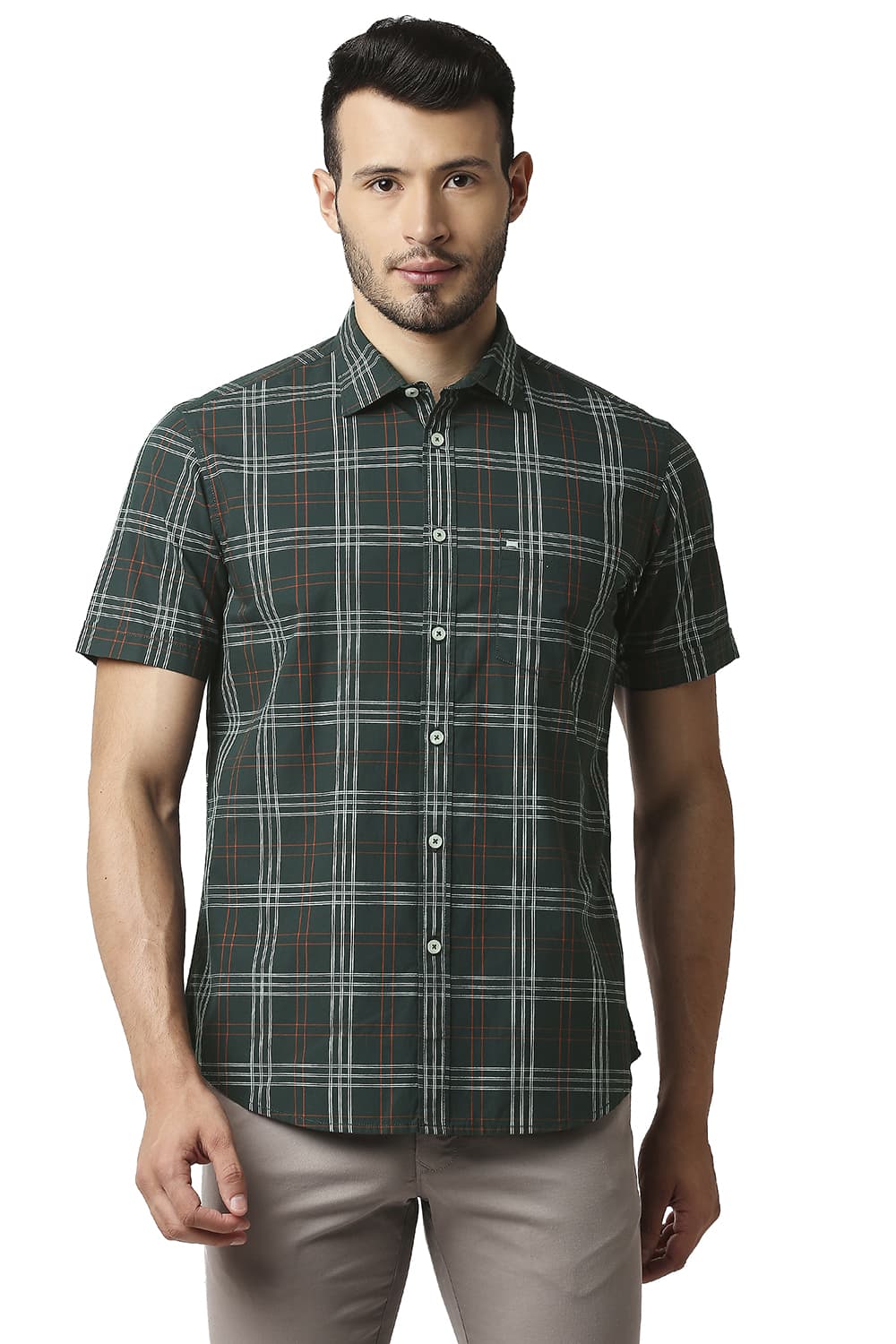 BASICS SLIM FIT COTTON CHECKS SHIRT