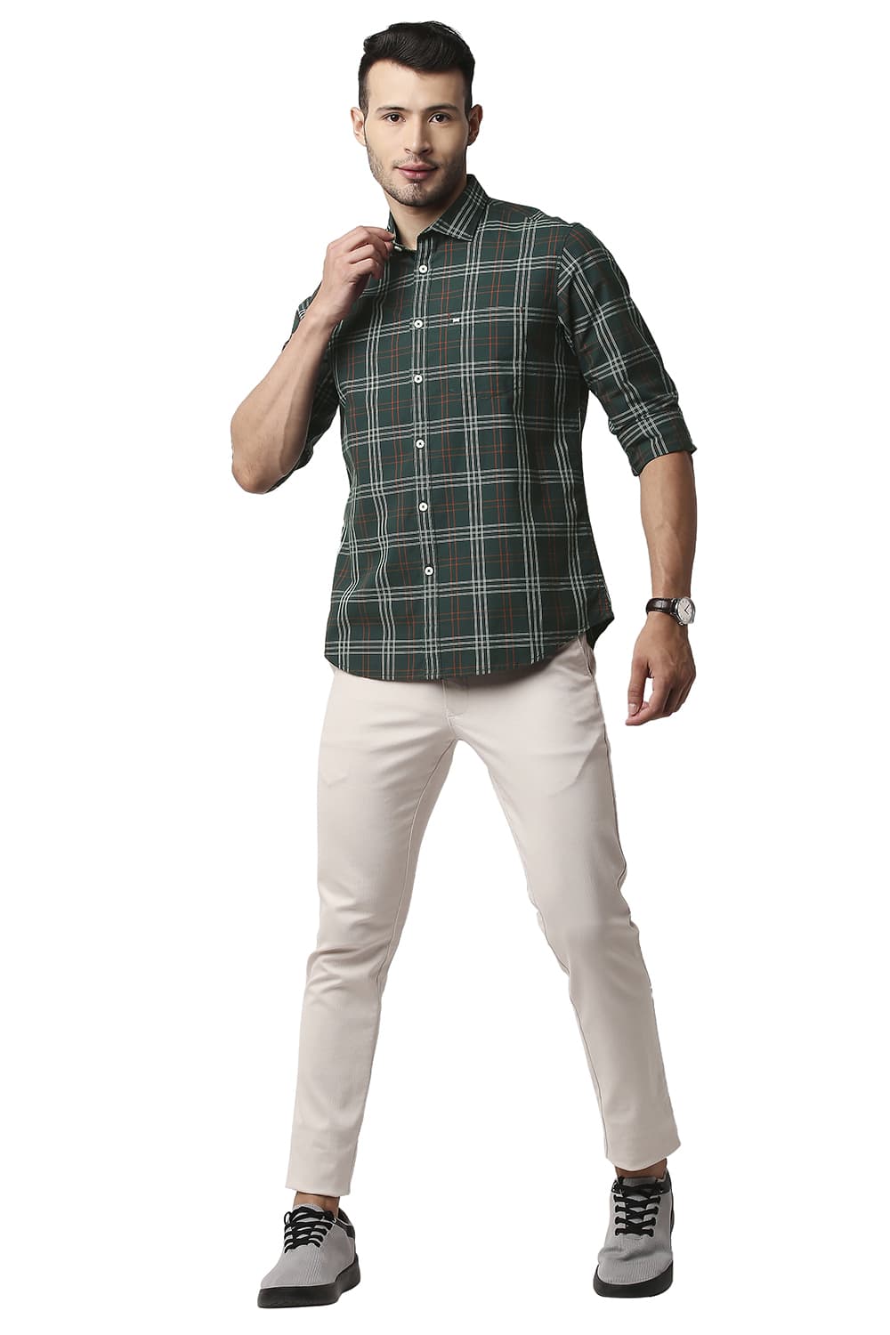 BASICS SLIM FIT COTTON CHECKS SHIRT