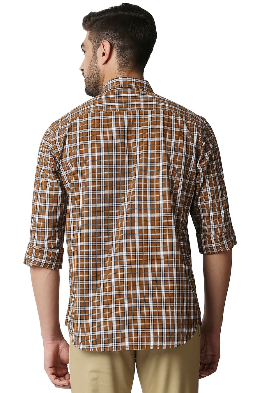 BASICS SLIM FIT ROASTED BROWN CHECKS SHIRT