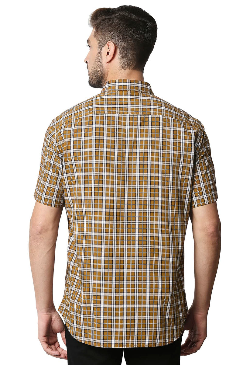 BASICS SLIM FIT CHECKS HALFSLEEVES SHIRT