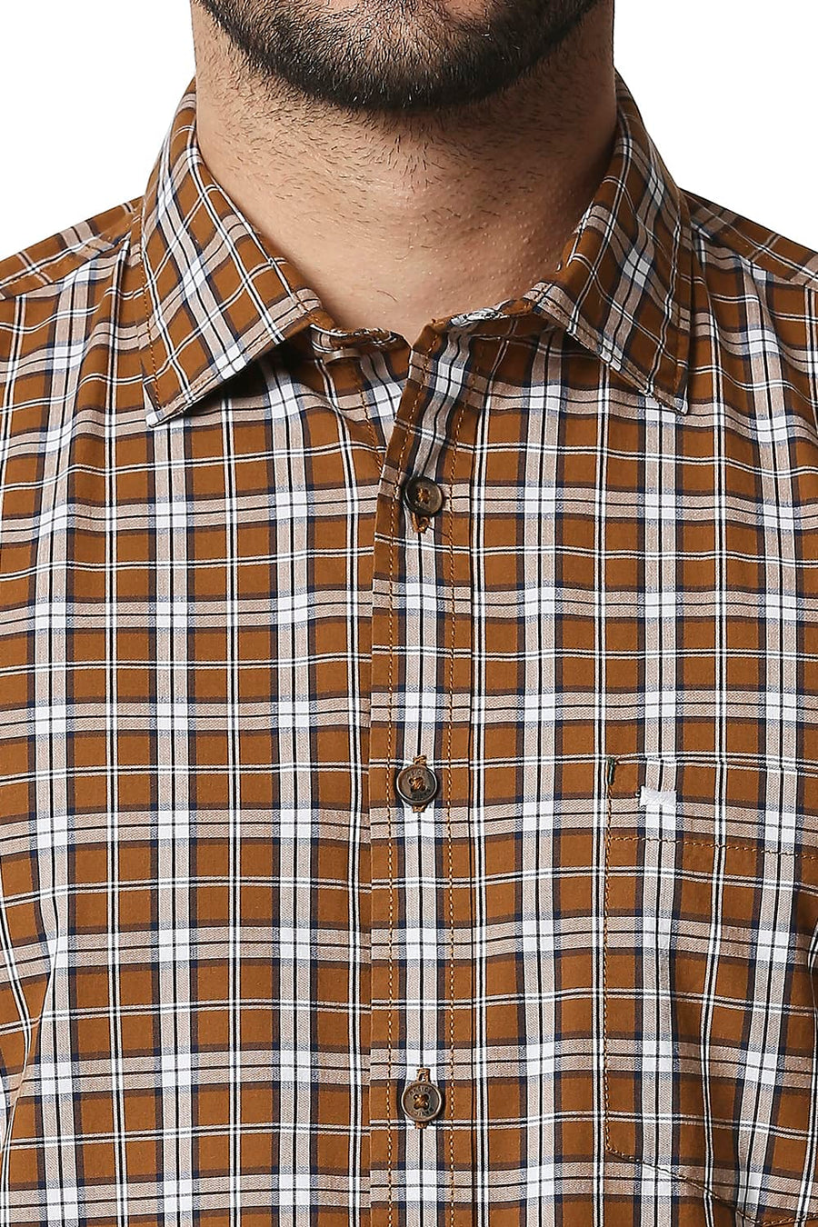 BASICS SLIM FIT ROASTED BROWN CHECKS SHIRT