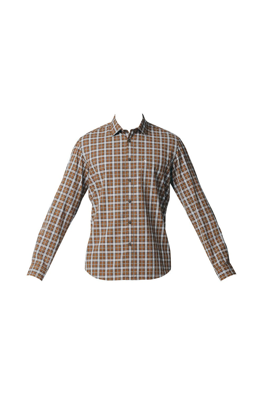 BASICS SLIM FIT ROASTED BROWN CHECKS SHIRT