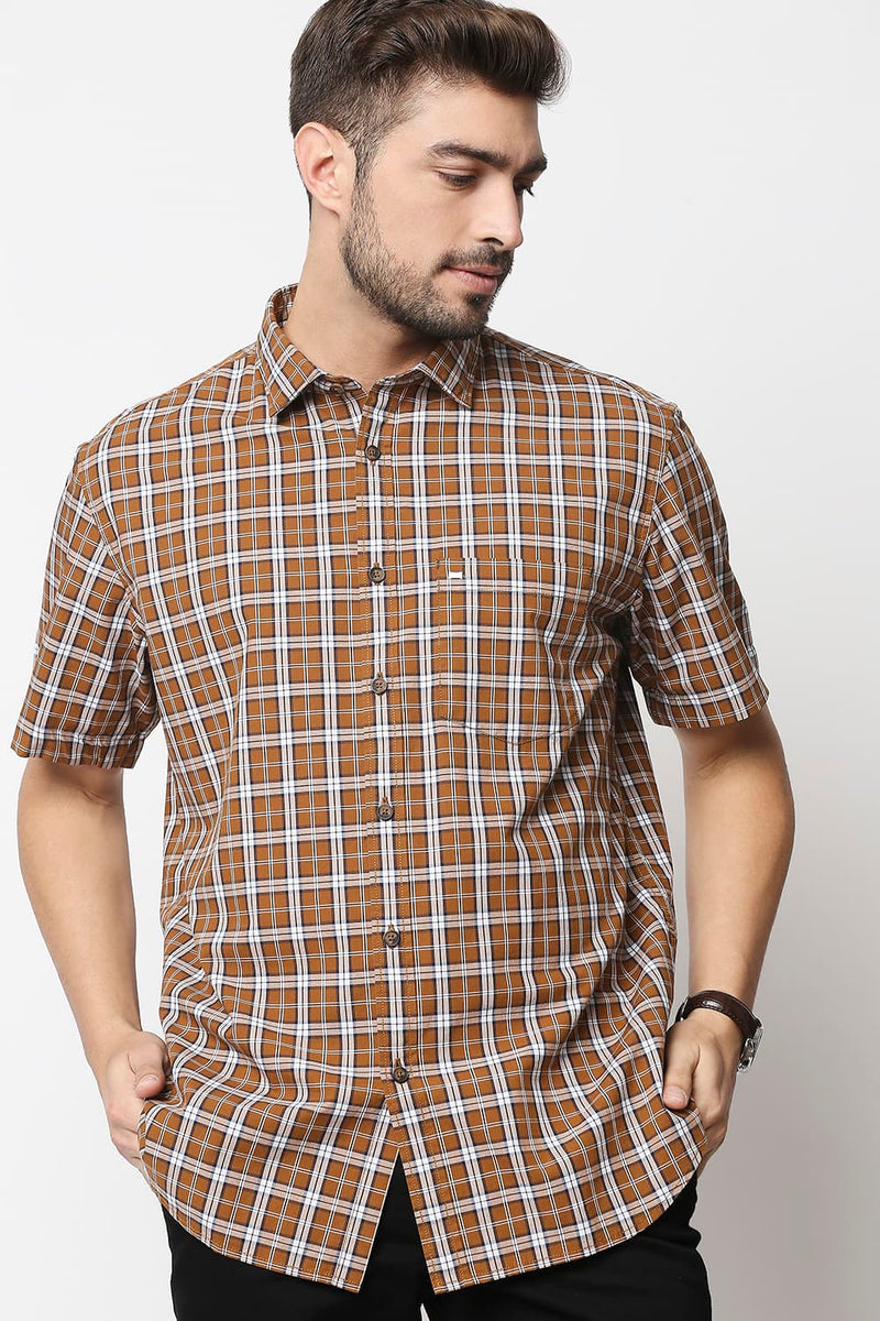 Slim Fit Checks Halfsleeves Shirt