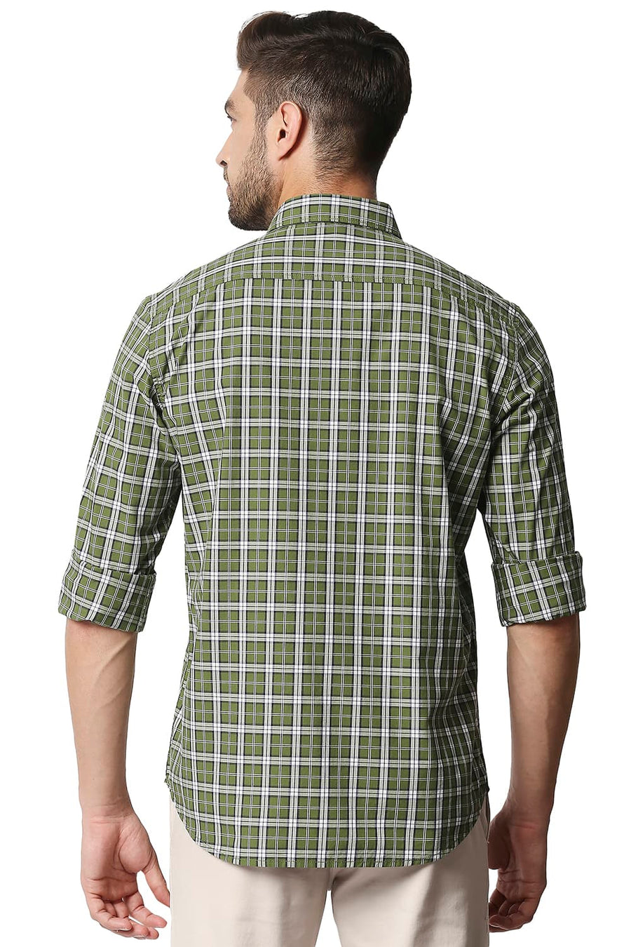 BASICS SLIM FIT DIL GREEN CHECKS SHIRT