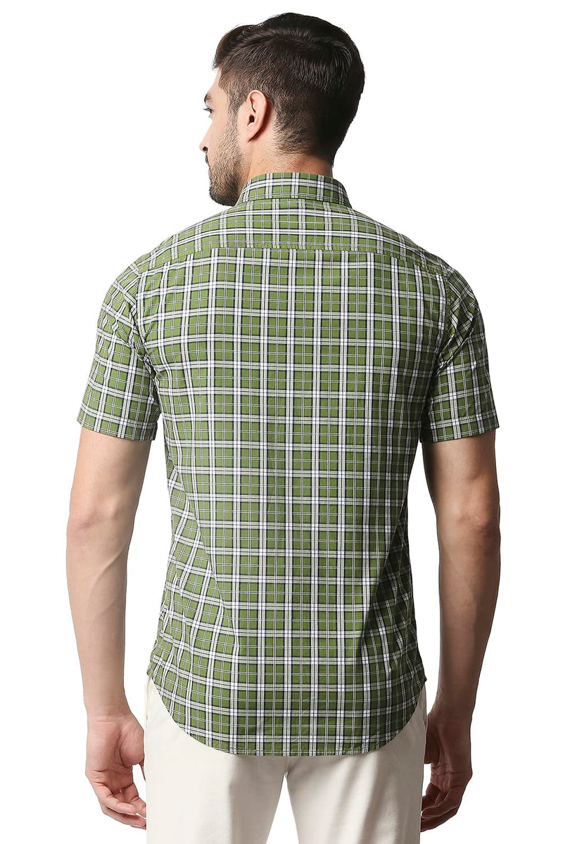 BASICS SLIM FIT CHECKS HALFSLEEVES SHIRT