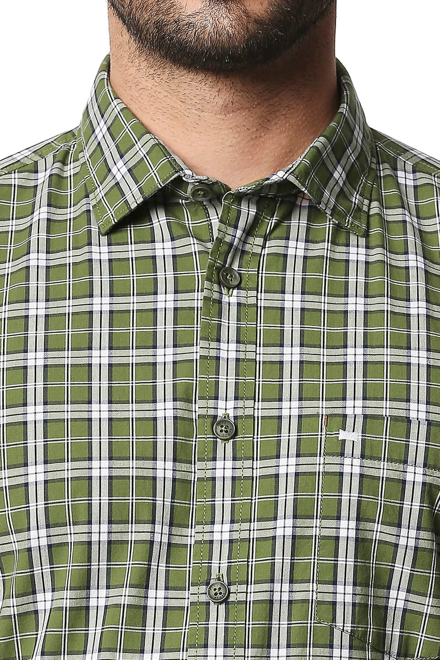 BASICS SLIM FIT DIL GREEN CHECKS SHIRT