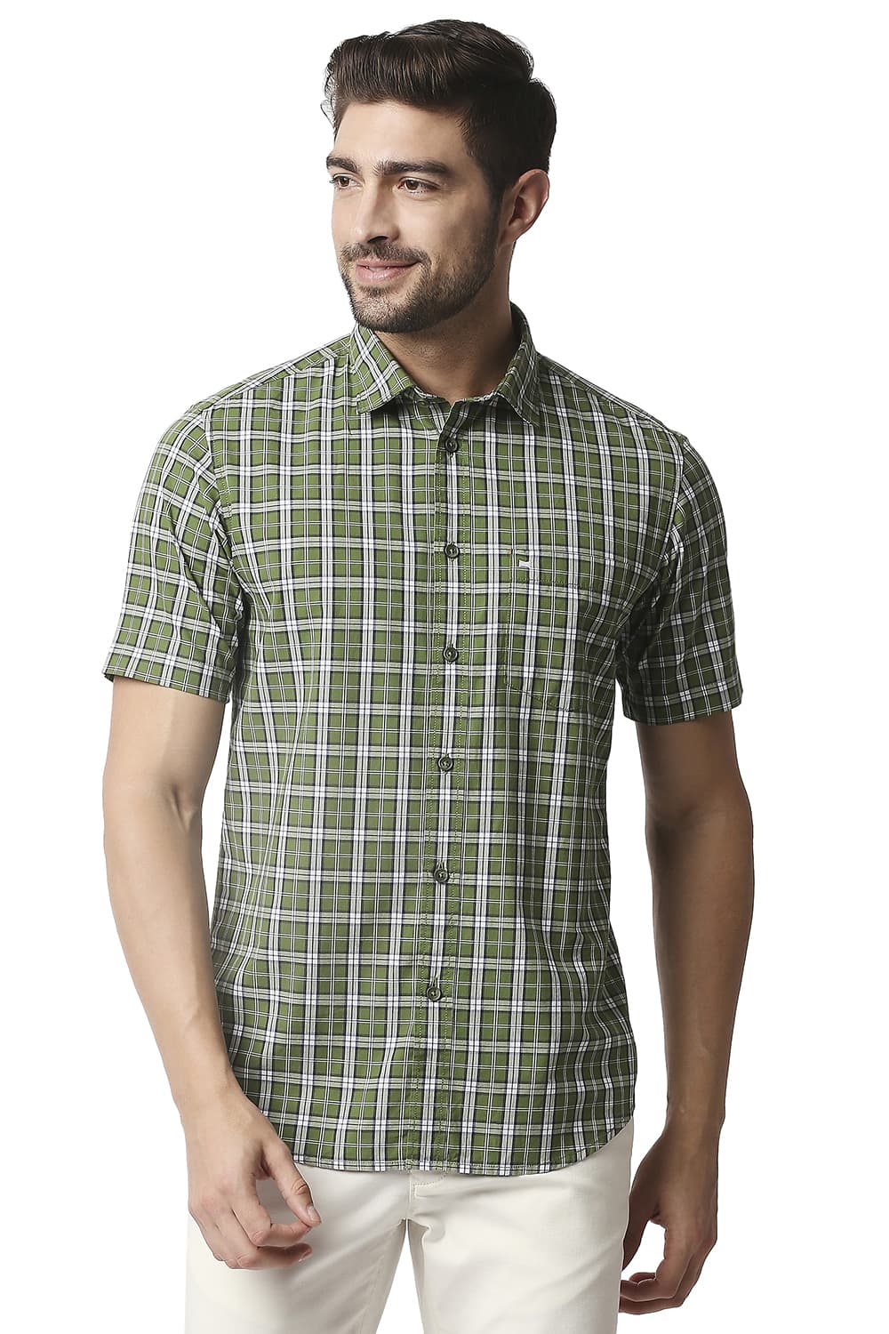 BASICS SLIM FIT CHECKS HALFSLEEVES SHIRT