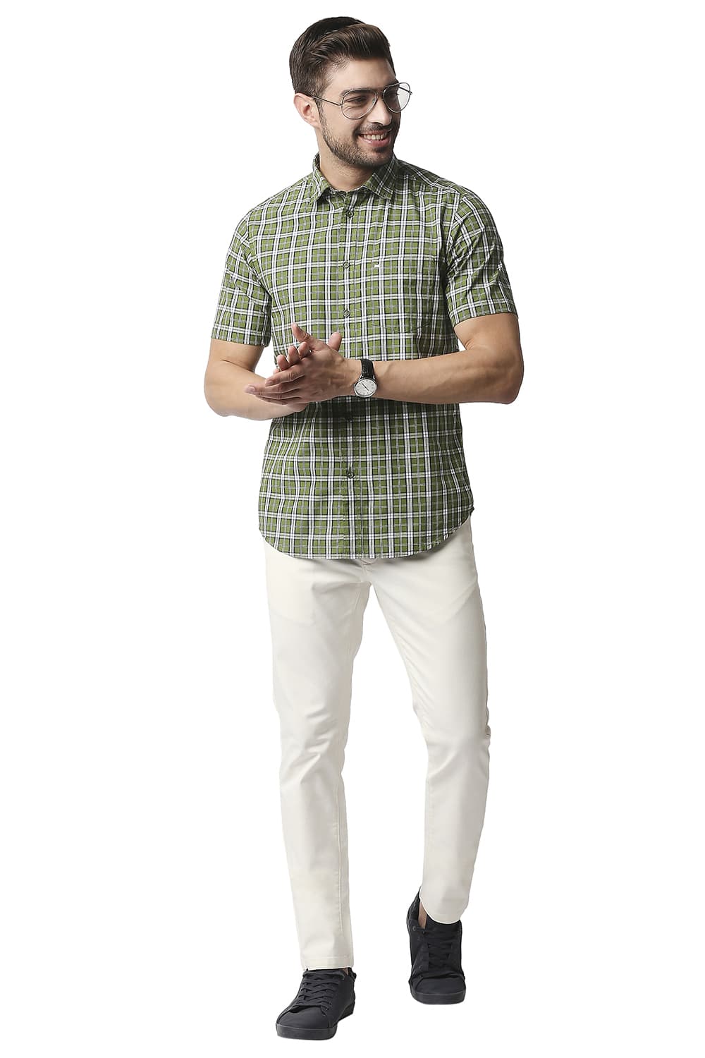 BASICS SLIM FIT CHECKS HALFSLEEVES SHIRT