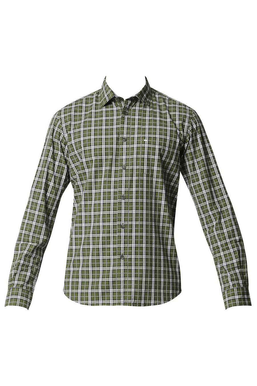 BASICS SLIM FIT DIL GREEN CHECKS SHIRT
