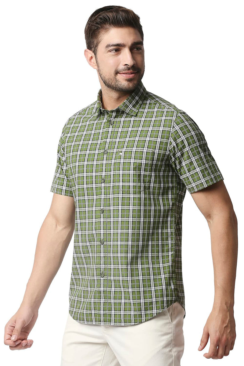 BASICS SLIM FIT CHECKS HALFSLEEVES SHIRT