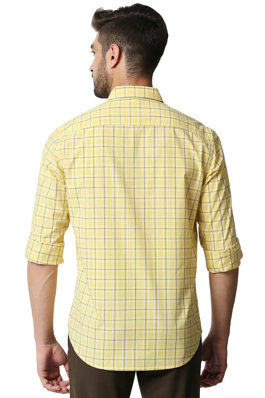 BASICS SLIM FIT LEMON DROP YELLOW CHECKS SHIRT
