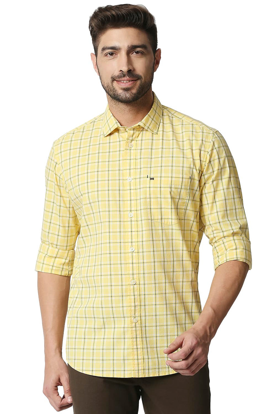 BASICS SLIM FIT LEMON DROP YELLOW CHECKS SHIRT