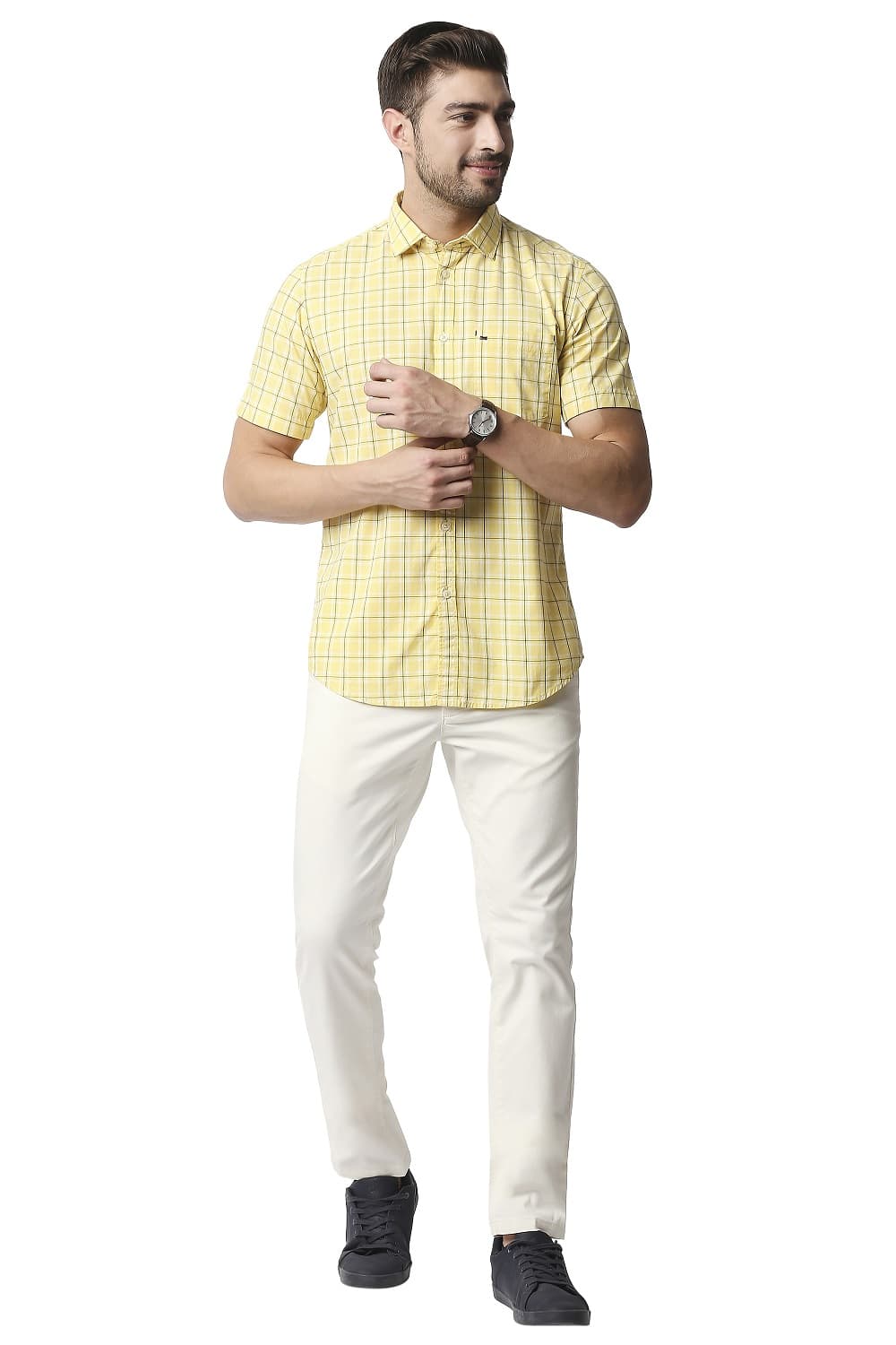 BASICS SLIM FIT CHECKS HALFSLEEVES SHIRT