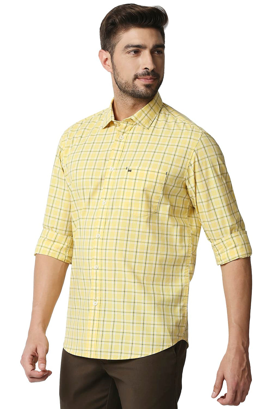 BASICS SLIM FIT LEMON DROP YELLOW CHECKS SHIRT