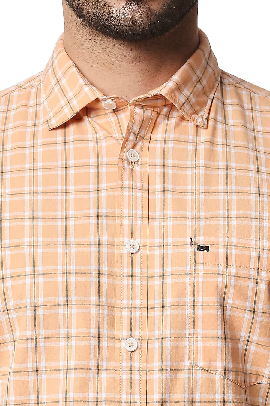 BASICS SLIM FIT SALMON ORANGE CHECKS SHIRT
