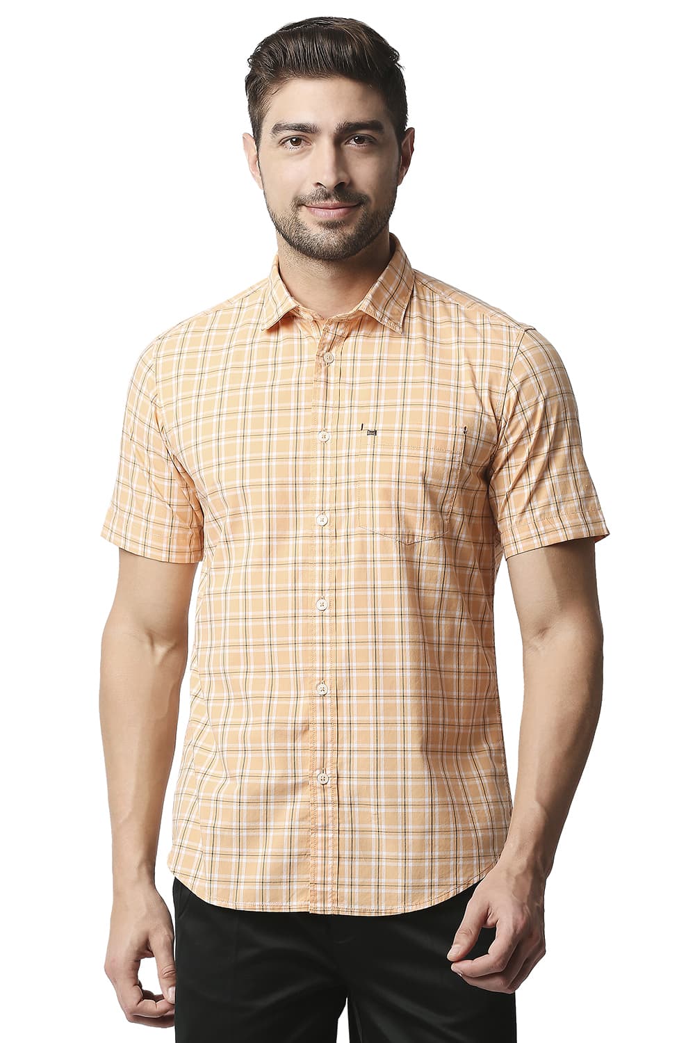 BASICS SLIM FIT CHECKS HALFSLEEVES SHIRT