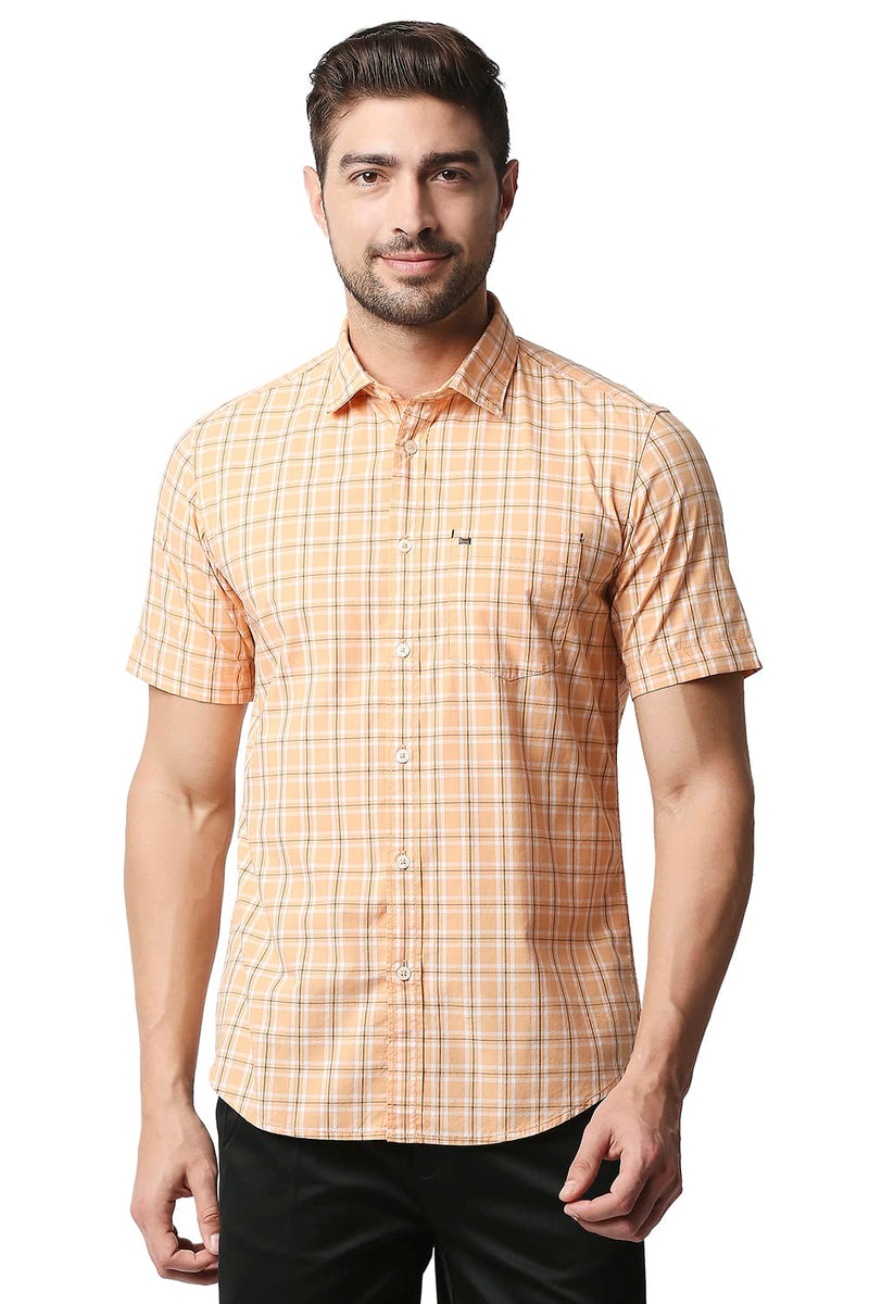 BASICS SLIM FIT CHECKS HALFSLEEVES SHIRT