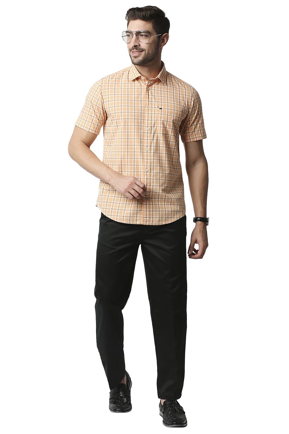 BASICS SLIM FIT CHECKS HALFSLEEVES SHIRT