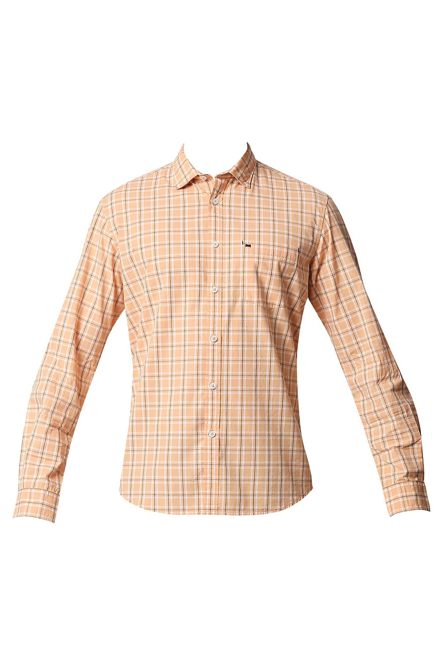 BASICS SLIM FIT SALMON ORANGE CHECKS SHIRT