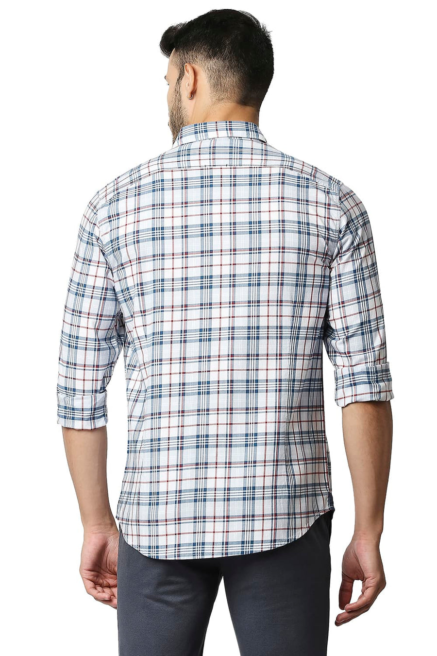 BASICS SLIM FIT MOROCCAN BLUE TWILL CHECKS SHIRT