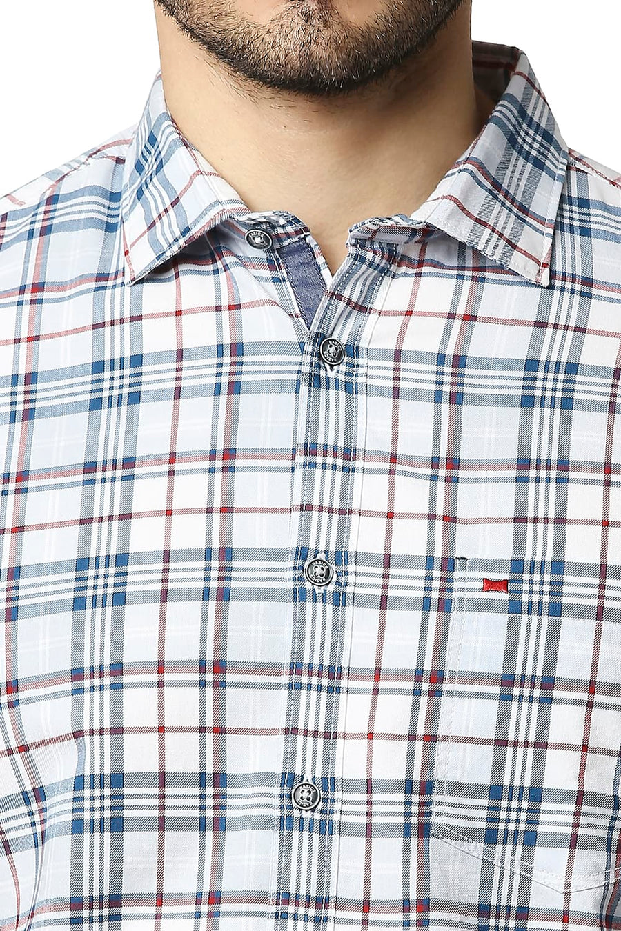 BASICS SLIM FIT MOROCCAN BLUE TWILL CHECKS SHIRT