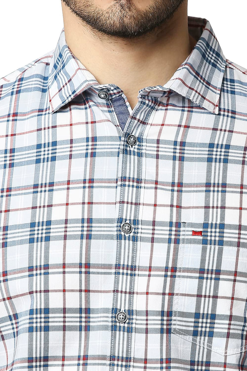 BASICS SLIM FIT TWILL CHECKS SHIRT