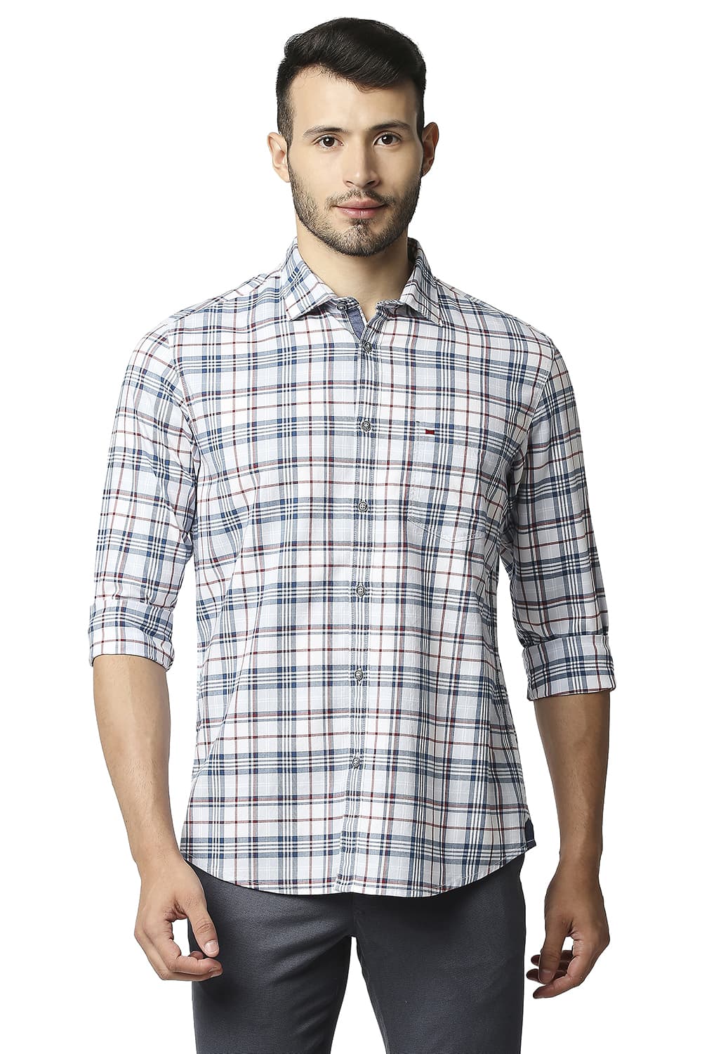 BASICS SLIM FIT TWILL CHECKS SHIRT